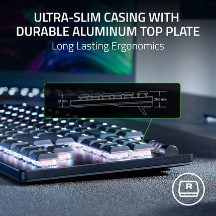 Razer DeathStalker V2 Pro TKL Wireless RGB Optical Gaming Keyboard, Clicky Red Switch (US Layout) - Black