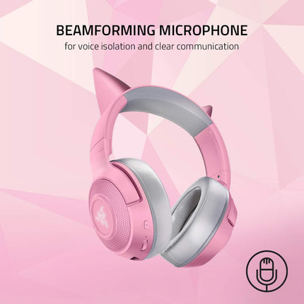 Razer Kraken BT Kitty Edition Wireless Bluetooth Gaming Headset with Chroma RGB - Quartz Pink
