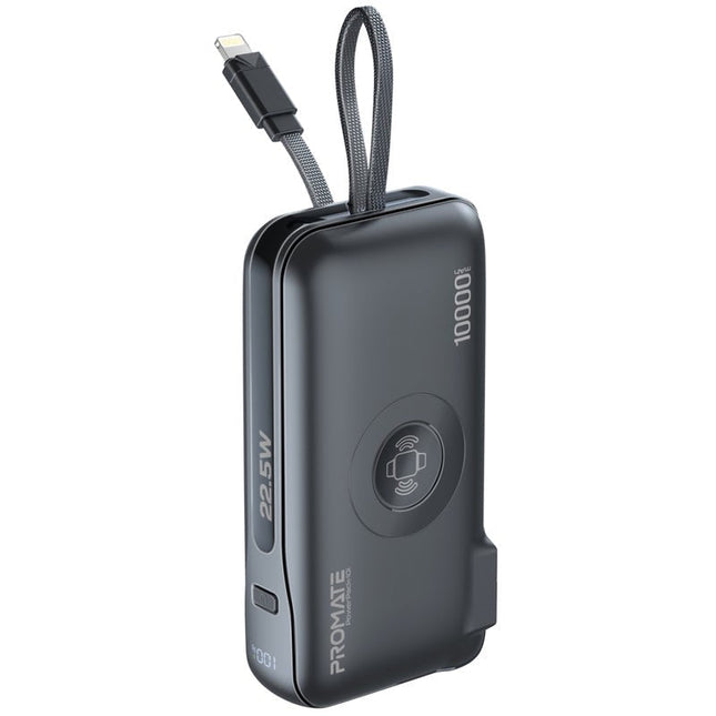 Promate 10000mAh Power Bank, 20W Power Delivery, Built-in Lightning Cable