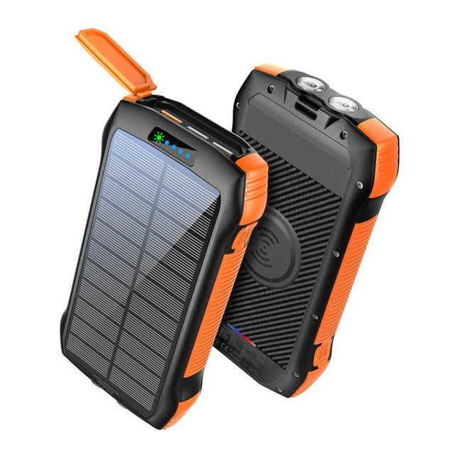 Promate 20000mAh Rugged EcoLight Solar Power Bank, IP65, 20W PD, 4 USB Ports, 10W Wireless Charging, Dual Charging Input, 550 lm LED Flash Light