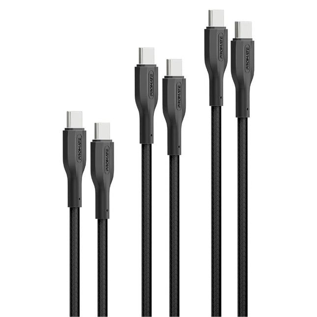 Promate 60W Power Delivery USB-C Cable Kit (3 Pcs)
