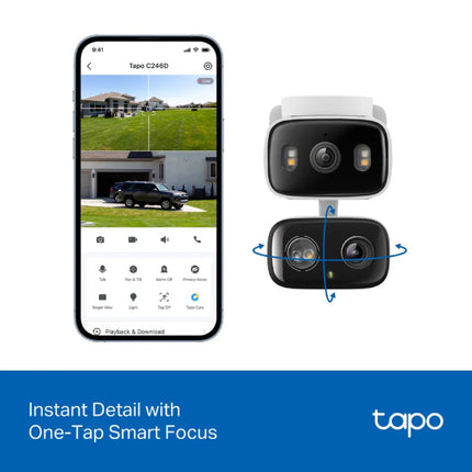 TP-Link (Tapo C246D) Indoor/Outdoor Dual Lens Pan/Tilt Security Camera - H.264 / 2304 × 1296 / 2.4 GHz - White