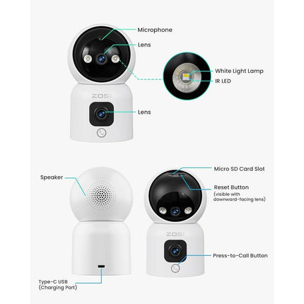 ZOSI INDOOR PT CAMERA WITH DUAL LENS 2MP+2MP