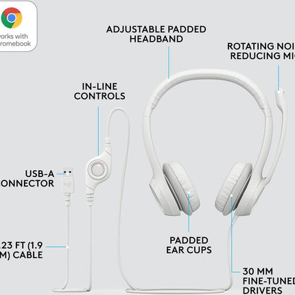 Logitech H390 USB Headset with Noise-Cancelling Mic - White