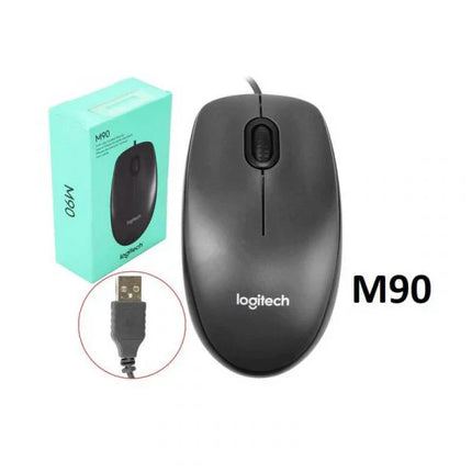 Logitech M90 Wired Mouse, Ambidextrous Design, Optical Tracking, Corded - Black